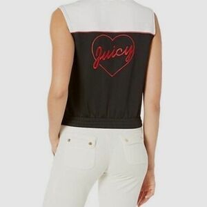 NWT‎ Juicy Couture Women's S Blk/Wht Embroidered Heart Tricot Snap Track Jacket